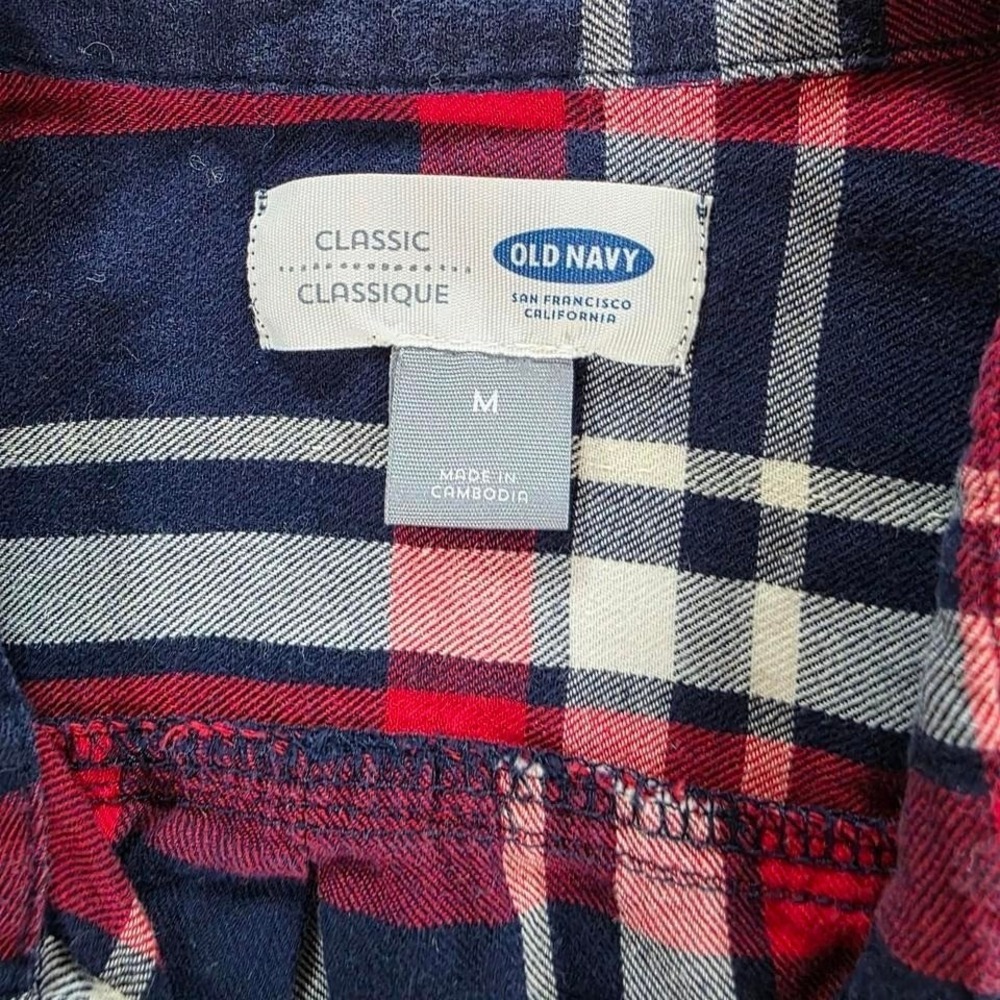 Old Navy Classic Flannel Plaid Button Down Shirt Red Navy White Womens Medium - Picture 2 of 5